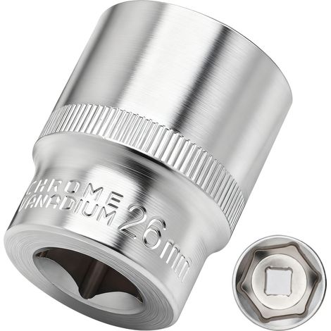Douille 26 mm 1/2" douille 6 pans, CR-V, finition chromée mate (1/4)