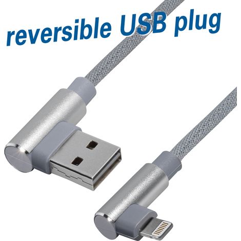 Cavo  di ricarica e sincronizzazione usb tipo a spina angolare a spina angolare a 8 pin, 
lunghezza: 1,0 m, intrecciato in nylon, altamente flessibile, nero, grigio (1/4)