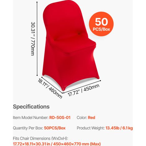 VEVOR 50 Pcs Red Chair Covers, Polyester Spandex Chair Cover, Stretch Slipcovers for Wedding Party Dining Banquet Flat-Front Chair Covers, Fits Chair Measures up to 17.72 x 18.11 x 30.31 inch (1/4)