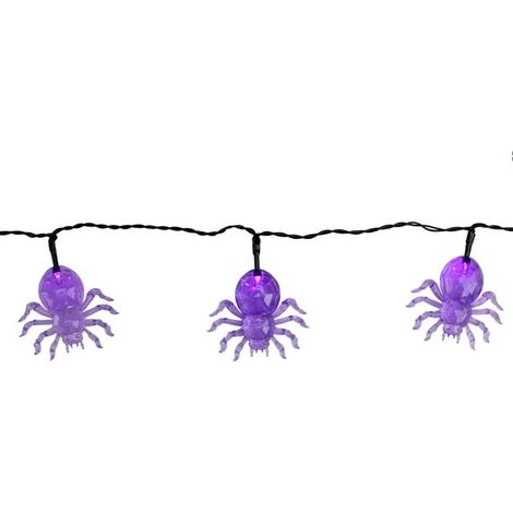 Guirlande LED Halloween 10 araignées violettes à piles, fil noir 1,4 m, lumière décorative extérieur intérieur, décoration effrayante maison jardin, sans prise (1/3)