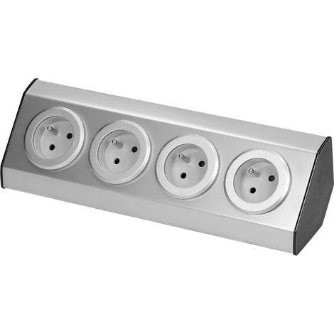 Bloc Multiprise de Cuisine à câbler en acier inoxidable, 4 Prises Françaises 16A 2P+T