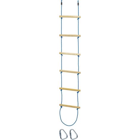 Seilleiter für Kinder mit 6 Holzsprossen – Kletterleiter für Spielgerät, Baumhaus, Klettergerüst und Garten – ca. 213 cm