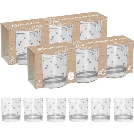 AVIO SET 6 BICCHIERI PER ACQUA CON DESIGN A CUORICINI TORTORA