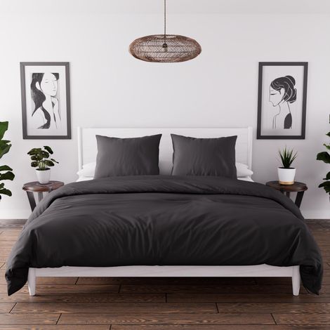 Parure de lit housse de couette microfibre 240x220 cm – Douceur extrême – Finition bouton – Certifié OEKO-TEX® – Noir – Selartex