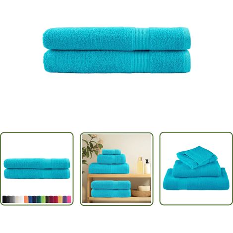 The Living Store Premium-Handtücher SOLUND 2 Stk. Türkis 100x200 cm 600 g/m² - Baumwolle - Handtücher - Badezimmertextilien - Türkistöne - Waschechte Farben (1/5)