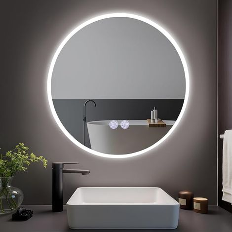 GBLY Badezimmerspiegel mit Beleuchtung Badspiegel Rund Runder IP44 50cm LED Spiegel mit Touch Dimmbar Spiegel Beleuchtet Beschlagfrei Funktion Bad Rundspiegel mit Licht Kabel für Badezimmer (1/5)