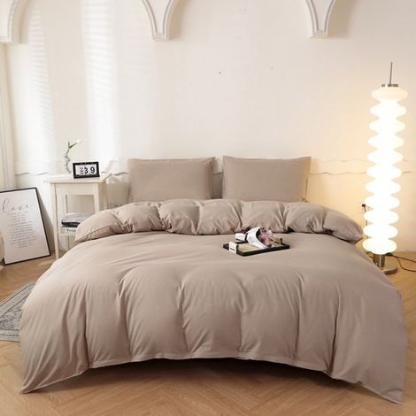 Juego de funda nórdica con 2 fundas de almohada 48 x 74 cm, Juego cama 180 x 220 cm, Juego funda nórdica microfibra suave cepillada, azul oscuro (1/5)