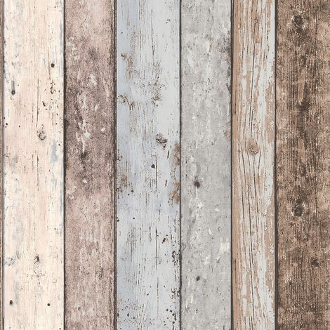 BRICOFLOR Papier peint pastel intissé | Papier peint effet bois pour salle de bain | Papier peint bleu pastel, beige & marron Shabby Chic - 10,05 x 0,53 m (1/5)