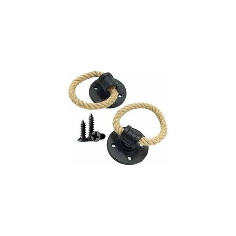 (Noir) 2 poignées de porte vintage en fer forgé et corde de chanvre, pour meubles, portes coulissantes et tiroirs. (1/5)