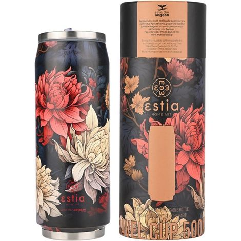 Taza térmica floral con pajita de 500 ml, diseño Flor de Medianoche (1/5)