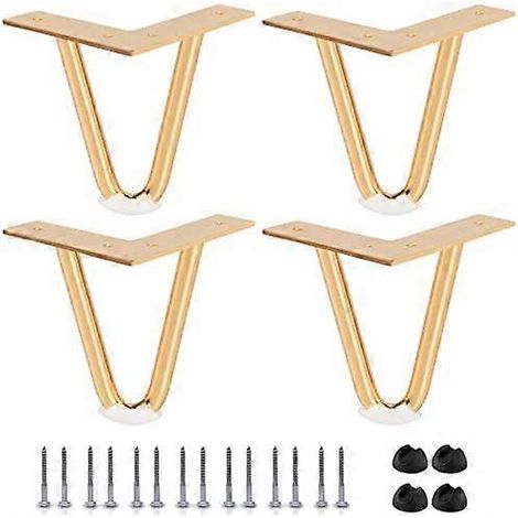 Pieds de meuble réglables, pieds en épingle à cheveux de 15 cm (6 pouces), 4 pieds de meuble robustes en métal, avec patins de protection en caoutchouc et vis, adaptés aux projets de bricolage à domic (1/5)