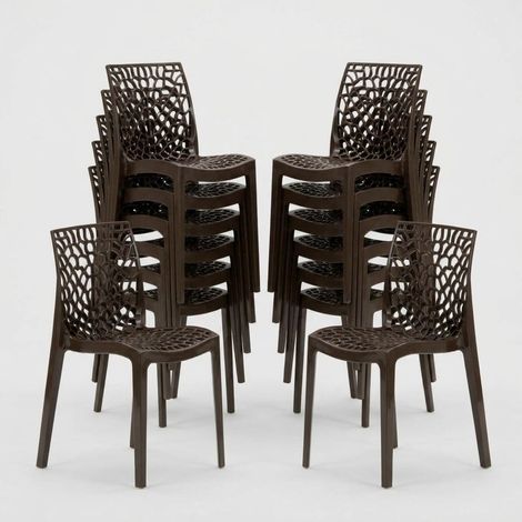 Set 22 Sedie Impilabili Per Bar e Ristoranti Bar In Polipropilene Gruvyer Grand Soleil - Colore: Teak (1/5)