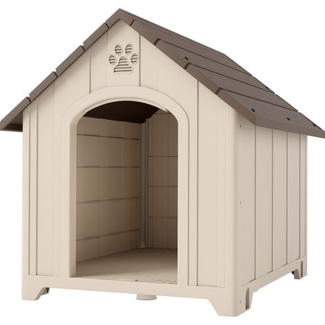 Erhöhter Hundekochbereich mit schrägem Dach und Belüftungsöffnungen, aus Polypropylen, 102 x 94 x 103 cm, beige und dunkelbraun (1/5)
