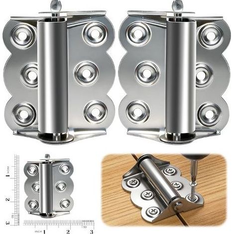 Lot de 2 charnières à ressort à fermeture automatique robustes pour portes moustiquaires, charnières de porte extérieure en acier inoxydable argenté (1/5)