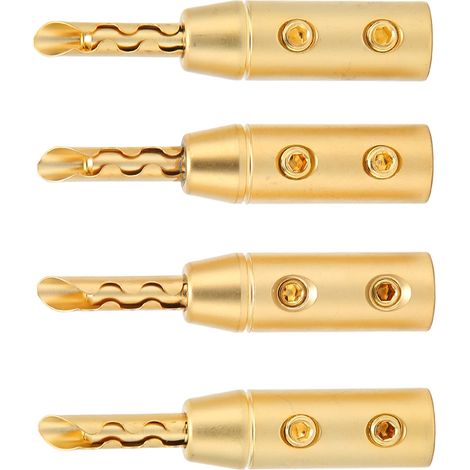 Connecteurs Banane BFA en Laiton Doré 4 Pièces, pour Câbles Haut-Parleur jusqu'à 7mm - Prises à Vis Ouverte (1/5)