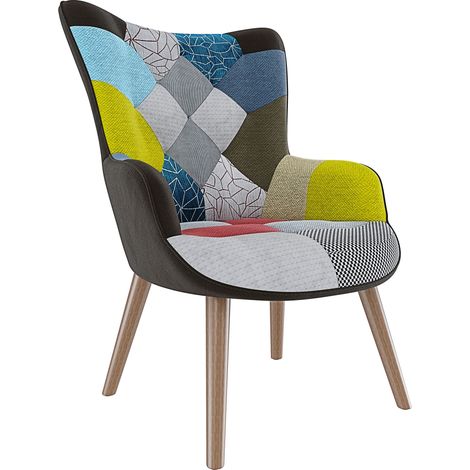 Poltrona Patchwork Memory Foam con Braccioli. Imbottita con Schienale Alto E Piedi in Legno, Design per Ufficio, Studio, Salotto, Soggiorno, 76 x 68 x 98 cm (Multicolore) (1/5)