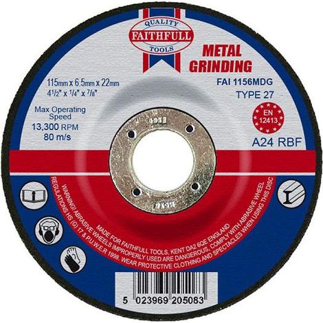 Faithfull Depressed Centre Metal Grinding Disc 115 x 6.5 x 22.23 (1/3)