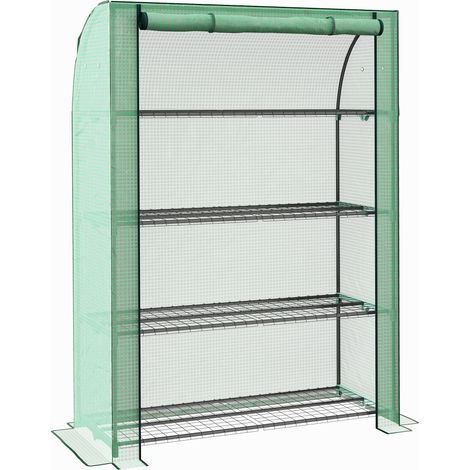 4 Tier Mini Greenhouse with Reinforced PE Cover, Portable Indoor Outdoor Green House with Roll-up Door and Wire Shelves, 170H x 120W x 50Dcm, Green