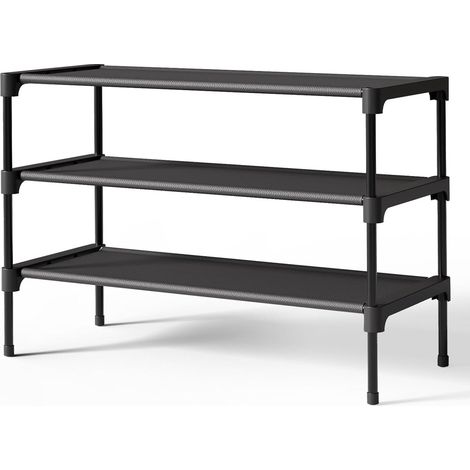 Étagère à chaussures en feutre - Rangement pour chaussures pour placard, entrée, garage et couloir - Étagère à chaussures empilable - 70 cm de large - 3 niveaux - Noir - 1 pièce (1/5)