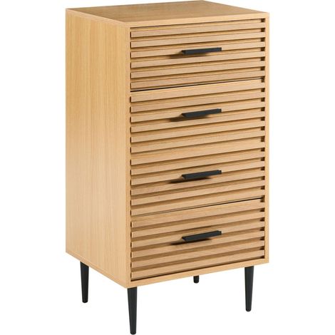 Cassettiera moderna a 4 cassetti con struttura in MDF e gambe in ferro colore marrone chiaro Keith (1/5)
