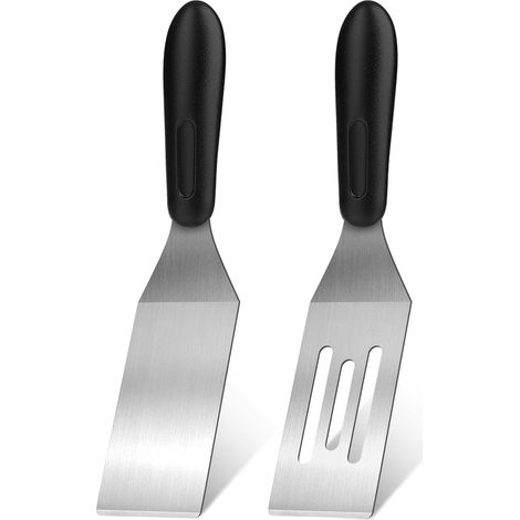 Set aus Edelstahlspateln, Mini-Servierspatel für die Küche, Metall-Kochspatel mit hitzebeständigem Griff für Pfannkuchen (2er-Pack)