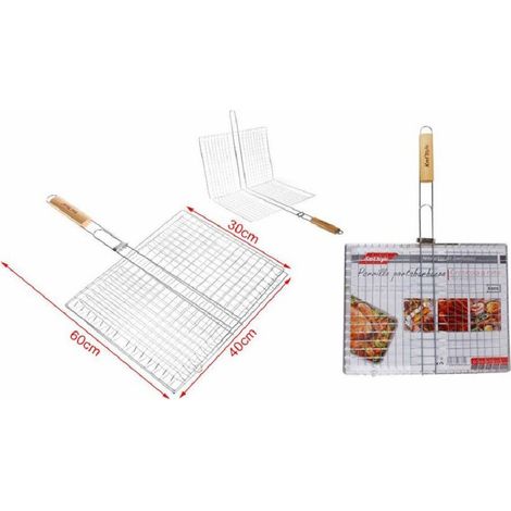 Grille De Barbecue En Double Filet 60x40x30cm Avec Poignée En Bois 2406339 (1/2)