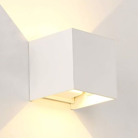 Applique murale LED carrée/cube en aluminium blanc étanche, lampe d'extérieur, adaptée aux terrasses de maison, 3000K, angle réglable, blanc chaud, 12W. (1/3)