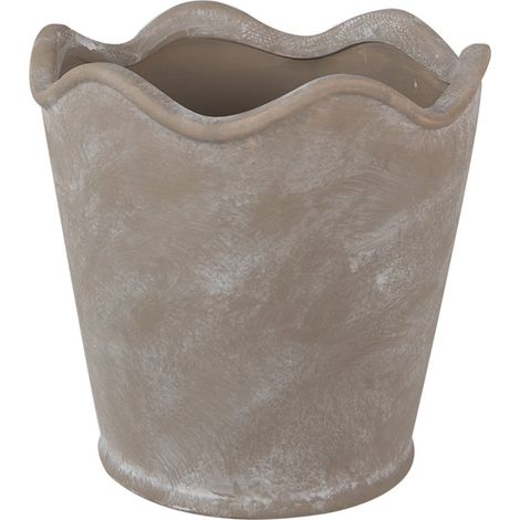 Pot de fleurs décoratif en céramique grise, style industriel, bordure ondulée, Ø 19 x 18 cm - PANGIVO (1/2)