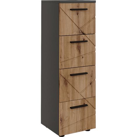 Mueble Midi Irma, Antracita/Roble dorado, 30 x 95 cm con 4 cajones, Vicco