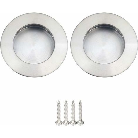 Poignée de porte coulissante ronde 65mm – Acier inoxydable 304 – Finition brossée satinée – Pour portes en bois dur (1/5)