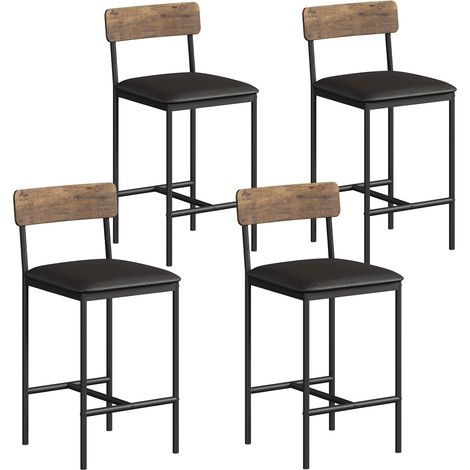 Tabourets de bar, tabourets de bar de cuisine avec repose-pieds et dos, 4 tabourets de bar de hauteur de comptoir, Marron (1/5)