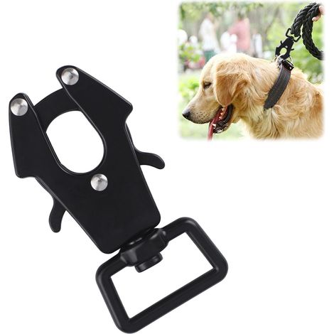 1 boucle de laisse, clip pivotant 360 degrés, métal noir, pour collier chien, randonnée camping