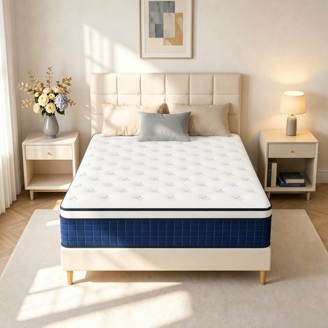 Matelas ressorts ensachés 140x200 cm , Épais 30cm, Ressorts Ensachés + 7 Zones de Confort, Respirant,Soutien solide,bleu (1/5)
