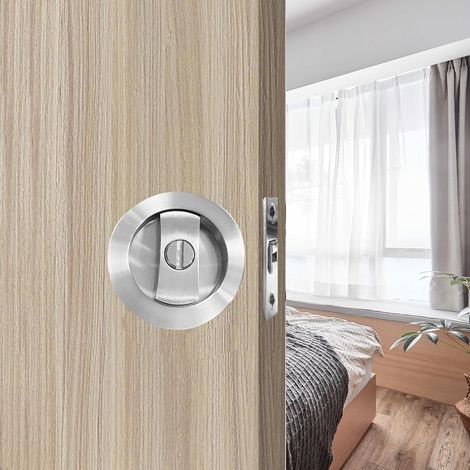 Serrure de porte coulissante Ronde poignée avec serrure porte coulissante 66mm Argent Poignée de porte Serrure invisible Poignées de porte de sans clé (1/5)
