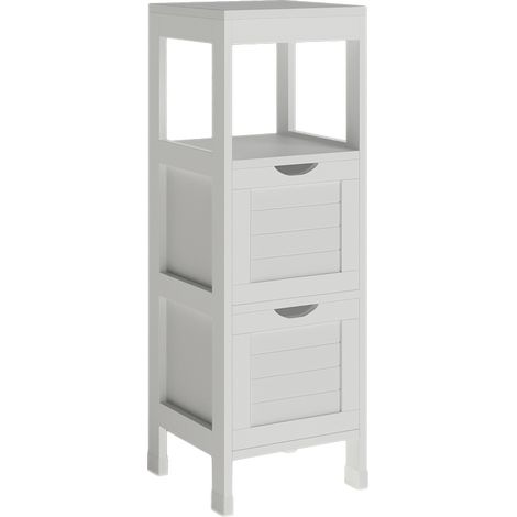 mobiletto bagno Vilda, Bianco, 30 x 89 cm con 2 cassetti, Vicco