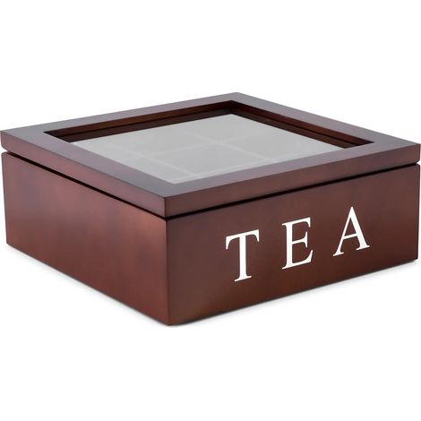 Teebox aus Holz mit 9 Fächern – Braun (1/5)
