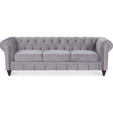 Canapé Chesterfield Velours 3 Places Altesse Argent (1/3)