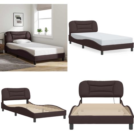 Cadre de lit sans matelas marron foncé 100x200 cm tissu - Lit Plateforme - Lit Double - Cadre De Lit Design - Lit Capitonné - Literie - Home & Living (1/5)