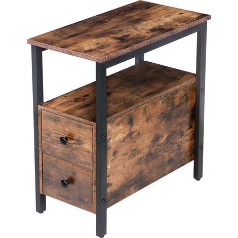 Hoobro – Table basse fixe en bois avec 2 tiroirs – Dimensions 48 x 30 x 61 cm – Style industriel – EBF548BZ01G2 (1/5)