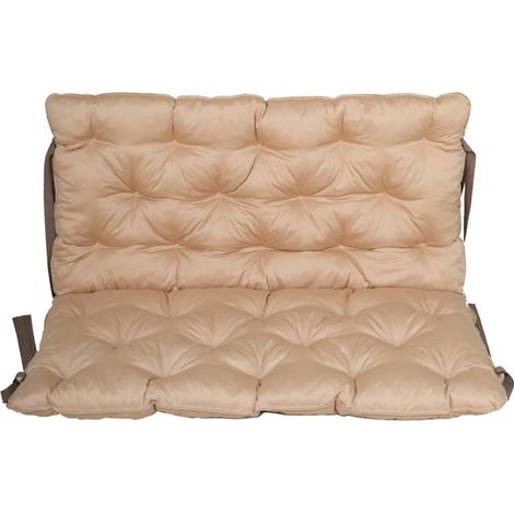 Bankauflage mit Rückenteil Sitz und Rückenkissen mit Bänder ca. 100x98 cm Polsterauflage beige