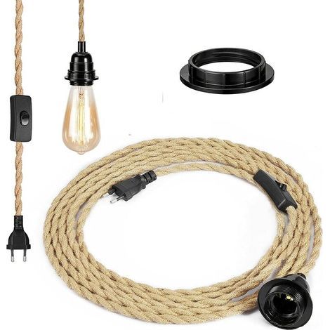 Lustre Corde Rétro, Douille E27 avec Fil Électrique de 4,5m et Interrupteur, Pour Lampe Suspension (Ampoule Non Incluse) (1/4)