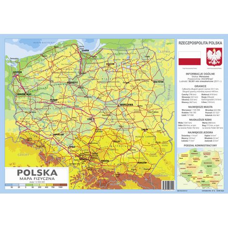 Polen. Physische Karte, Schreibtischunterlage. BiK