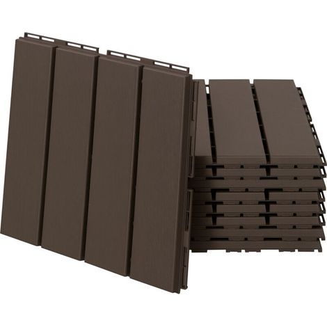 Caillebotis - Dalles terrasse - Lot de 9 - emboîtables, Installation très Simple - Petits Carreaux Composite Plastique Imitation Bois Chocolat (1/4)