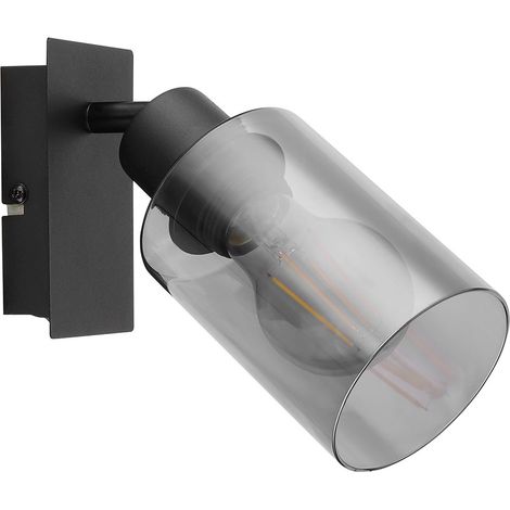 Wandleuchte schwarz Schlafzimmerlampe Bettlampe Rauchglas Wandlampe mit beweglichem Strahler, 1x E27, BxH 9 x 20 cm (1/3)