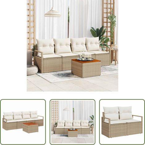 Gartentisch - Gartensofa-set mit Kissen 5 pcs Beige Poly-Rattan (1/5)