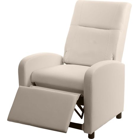 Fauteuil TV HWC-H18, fauteuil inclinable, cuir synthétique pliable 99x70x75cm - crème-beige