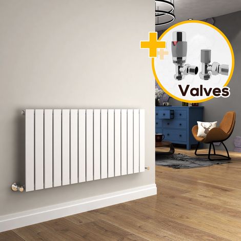 ELEGANT 600 x 1216 mm White Horizontal Column Designer Radiator Single Flat Panel Radiator Heater + Chrome Thermostatic Radiator Valves (1/5)