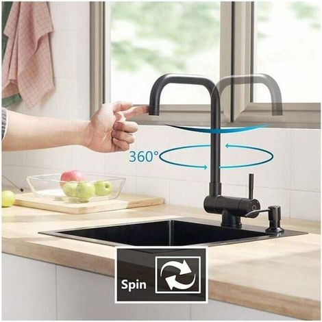 Ymyny – Robinet de cuisine rabattable noir – Acier inoxydable – Bec rotatif 360° – 2 jets au choix – Installation facile sous fenêtre