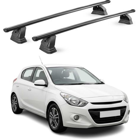 OMAC Barres de toit transversales en acier pour Hyundai i20 II 2014-2020 5Portes – TÜV / DIN 75302:2019 – Antivol inclus – Rainure en T (accessoires) – Charge max 75 kg – 2 barres – Noir (1/5)