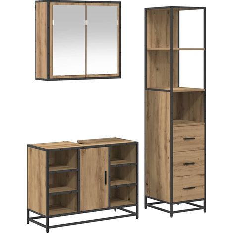 Juego de muebles de baño con cajón 3 pcs Roble artesanal vidaXL (1/5)